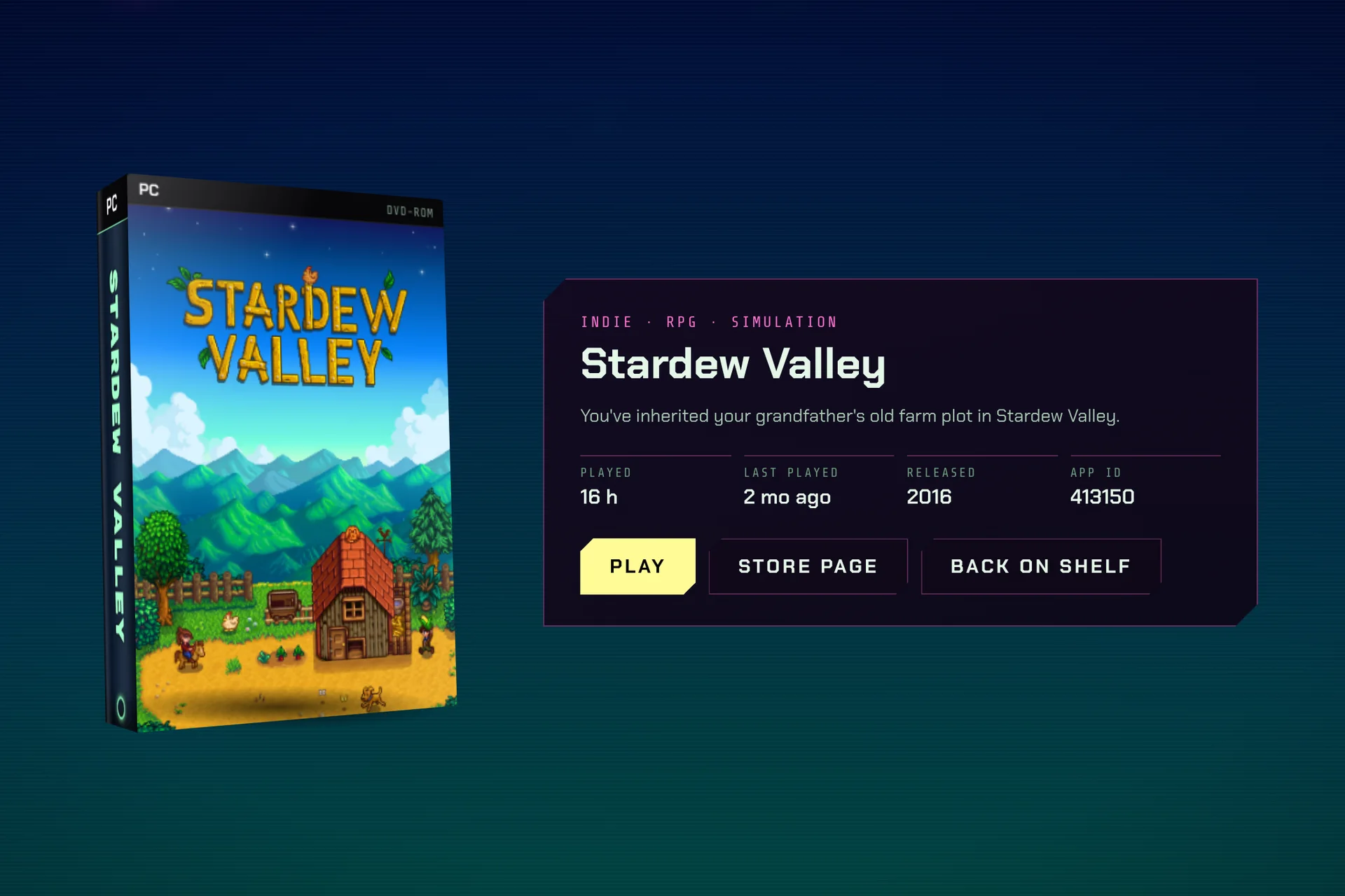The same selected game shown in the Lofi Apartment's pink colours.